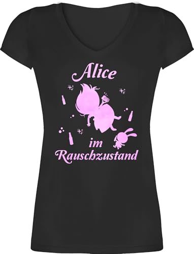T-Shirt Damen V Ausschnitt - Party & Alkohol - Alice im Rauschzustand - S - Schwarz - Tshirt Malle Sauf-Shirts Sauf Shirt Outfit trinkshirt Alki Shirts saufshirt Saufen Oberteil t-Shirt-Party von Shirtracer
