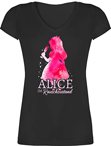 T-Shirt Damen V Ausschnitt - Party & Alkohol - Alice im Rauschzustand Wasserfarbenoptik rosa - XS - Schwarz - Malle Shirt Frauen Sauf-Shirts Sauf Tshirt Shirts sprüche trinkshirt Alki Tshirts T-Shirt Damen V Ausschnitt - Party & Alkohol - Alice im Rauschzustand Wasserfarbenoptik rosa - XS - Schwarz - Malle Shirt Frauen Sauf-Shirts Sauf Tshirt Shirts sprüche trinkshirt Alki Tshirts von Shirtracer