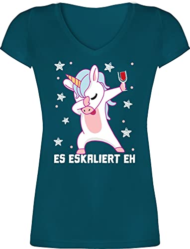 T-Shirt Damen V Ausschnitt - & Alkohol - Es eskaliert eh Festival Saufi Party Malle Lustig - 3XL - Türkis - Tshirt sprüche Einhorn, Shirt Frau Party+Shirts+Damen+sprüche Sauf t- Shirts von Shirtracer