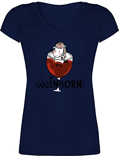 T-Shirt Damen V Ausschnitt - Party & Alkohol - Süßes Weinhorn - schwarz - M - Dunkelblau - trinksprüchen Tshirt t Shirt Sauf sprüche Tshirts für Frauen Sauf+t-Shirt+Damen Saufen t-Shirts von Shirtracer