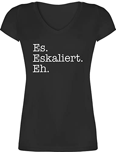 T-Shirt Damen V Ausschnitt - Party & Alkohol - Es eskaliert eh - XS - Schwarz - t-Shirt-Party Sauf-Shirts Sauf Malle Shirts t-Shirts sprüche Trinken Trinker Tshirt Alki Spruch Shirt Trinken-Shirt T-Shirt Damen V Ausschnitt - Party & Alkohol - Es eskaliert eh - XS - Schwarz - t-Shirt-Party Sauf-Shirts Sauf Malle Shirts t-Shirts sprüche Trinken Trinker Tshirt Alki Spruch Shirt Trinken-Shirt von Shirtracer