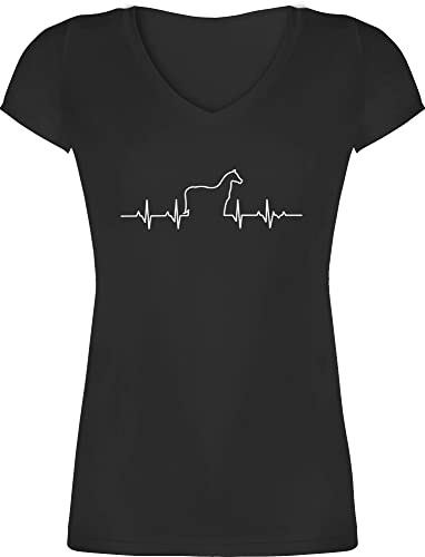 T-Shirt Damen V Ausschnitt - Herzschlag Pferd I Geschenk Pferde I - XS - Schwarz - Pferde-Shirt pferdeliebhaber pferden Shirt Reiter Oberteile reiten tiermotiv Tshirt reitoberteile pferdespruch T-Shirt Damen V Ausschnitt - Herzschlag Pferd I Geschenk Pferde I - XS - Schwarz - Pferde-Shirt pferdeliebhaber pferden Shirt Reiter Oberteile reiten tiermotiv Tshirt reitoberteile pferdespruch von Shirtracer