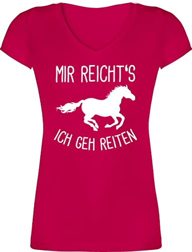 T-Shirt Damen V Ausschnitt - Pferde - Mir reichts ich GEH Reiten - XS - Fuchsia - reitersachen für mädchen reitshirt, Pferd pferdemotiv t Shirt Geschenk Reiterin erwachsen reitshirts von Shirtracer