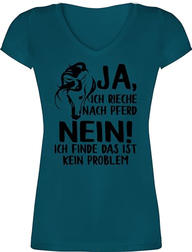 T-Shirt Damen V Ausschnitt - Pferde - Ja, ich rieche nach Pferd - Nein! Ich finde das ist kein Problem - schwarz - S - Türkis - Reiter stall Shirt pferdebesitzer reitoberteile pferdeliebhaberin von Shirtracer