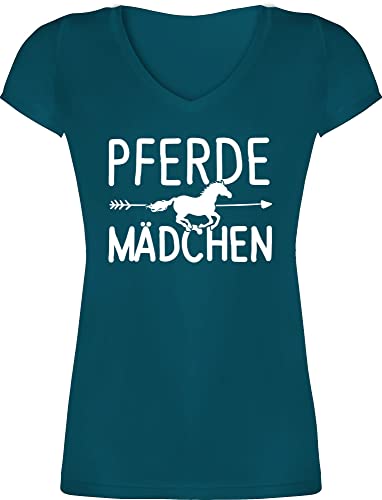 T-Shirt Damen V Ausschnitt - Pferde Mädchen - Pferdemädchen - XS - Türkis - Geschenk+für+pferdeliebhaber pferdeliebhaber Geschenk Reiter Geschenke pferdefan (Pferd) mit Pferd Horses von Shirtracer