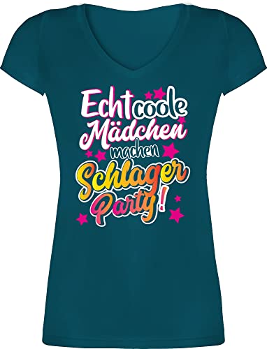 T-Shirt Damen V Ausschnitt - Outfit - Coole Mädchen Schlager Party - 3XL - Türkis - Shirt Frauen Shirts schlagerparty Machen Tshirt Frau für tischört tischert t-Shirts Oberteil t mit Neck von Shirtracer