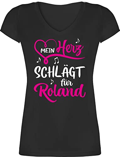 T-Shirt Damen V Ausschnitt - Schlager Party Outfit - Mein Herz schlägt für Roland - XS - Schwarz - t Shirt schlageroutfits schlagerparty Tshirt Schlager+Outfit+Damen schlagernacht t-Shirts T-Shirt Damen V Ausschnitt - Schlager Party Outfit - Mein Herz schlägt für Roland - XS - Schwarz - t Shirt schlageroutfits schlagerparty Tshirt Schlager+Outfit+Damen schlagernacht t-Shirts von Shirtracer