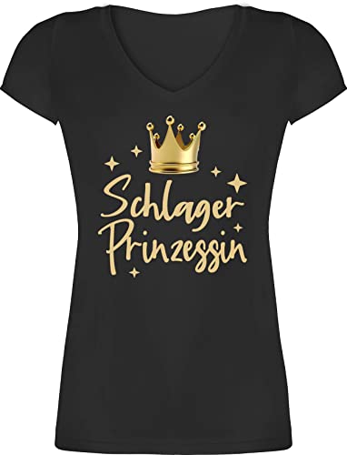 T-Shirt Damen V Ausschnitt - Party Outfit - Schlager Prinzessin I Schlagerparty Konzert Volksmusik - XXL - Schwarz - schlagerprinzessin Tshirt schlageroutfits schlagernacht Princess Shirts Oberteile von Shirtracer