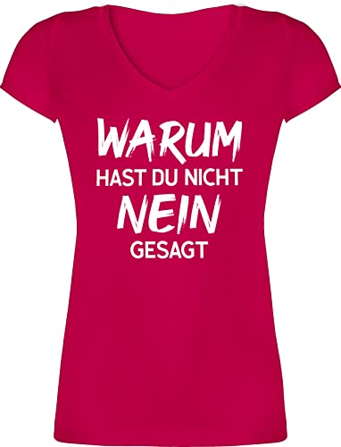 T-Shirt Damen V Ausschnitt - Schlager Party Outfit - Warum hast du Nicht Nein gesagt - XXL - Fuchsia - Shirt für schlagerfans Tshirt Frauen schlagerparty sprüche Shirts t t-Shirts von Shirtracer