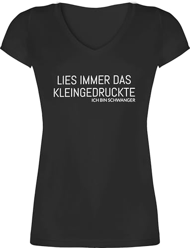 T-Shirt Damen V Ausschnitt - Schwangerschaftsverkündung - Lies Immer das Kleingedruckte Ich Bin schwanger - XS - Schwarz - t Shirt Schwangerschaft Geschenk Schwangere Schwangerschafts mom to be von Shirtracer