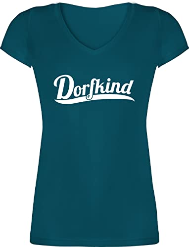 T-Shirt Damen V Ausschnitt - Sprüche Statement - Dorfkind Weiss - 3XL - Türkis - t-Shirts mit Aufschrift Dorf Shirt Frauen Spruch dorfkinder Tshirt ich Bin EIN Tshirts v-Ausschnitt leiberl von Shirtracer