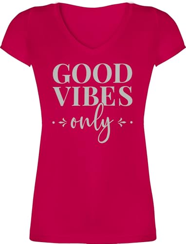 T-Shirt Damen V Ausschnitt - Sprüche Statement - Good Vibes only Lettering - S - Fuchsia - Shirt Baumwolle Statement-t-Shirt mit Aufschrift Tshirt schwarz Statements Shirts t sprüchen￼ t-Shirts von Shirtracer