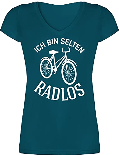 T-Shirt Damen V Ausschnitt - Sprüche Statement - Ich Bin selten Radlos - L - Türkis - Geschenk Fahrrad Shirt Frauen radfahr Bekleidung fahrrädern Tshirt fahrradshirt fahrradmotiv Shirts von Shirtracer