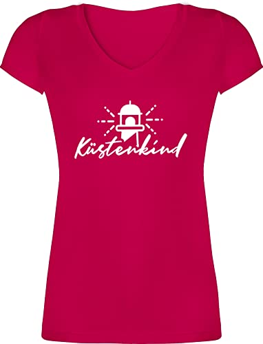 T-Shirt Damen V Ausschnitt - Sprüche Statement - Küstenkind - Leuchtturm - weiß - 3XL - Fuchsia - Shirt maritim Statements kistenkind leiberl mit Aufschrift Spruch von Shirtracer