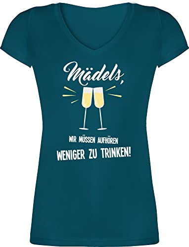 T-Shirt Damen V Ausschnitt - Sprüche Statement - Mädels Wir müssen aufhören weniger zu Trinken - XXL - Türkis - Tshirt tailliertes Malle t Shirt Frauen junggesellenabschied polterer Nicht von Shirtracer