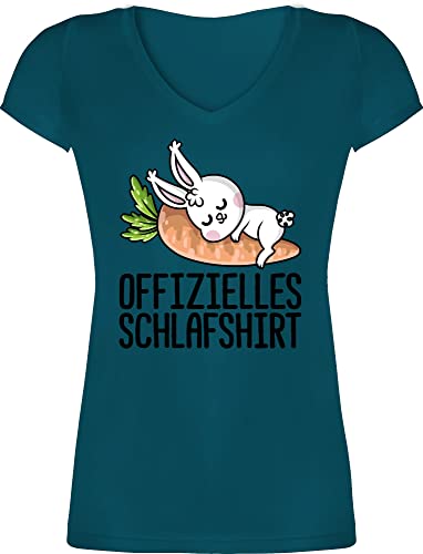 T-Shirt Damen V Ausschnitt - Sprüche Statement - Offizielles Schlafshirt mit Hase schwarz - 3XL - Türkis - offizieller Schlaf Shirts Shirt Tshirt Baumwolle Kurzarm schlafen Statements t Aufschrift von Shirtracer