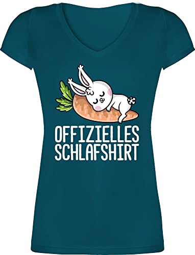 T-Shirt Damen V Ausschnitt - Sprüche Statement - Offizielles Schlafshirt mit Hase schwarz - XXL - Türkis - Statements offizieller Schlaf Tshirt Baumwolle Kurzarm schlafen Spruch Shirt Aufschrift von Shirtracer