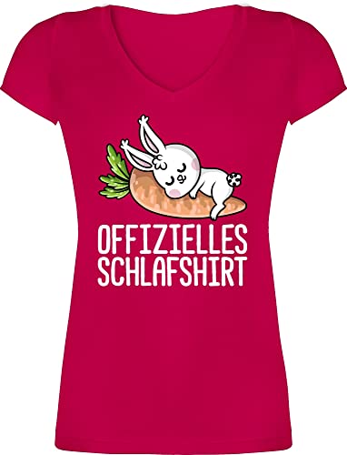 T-Shirt Damen V Ausschnitt - Sprüche Statement - Offizielles Schlafshirt mit Hase weiß - 3XL - Fuchsia - Shirts Frauen Kurzarm Spruch t Shirt Tshirts Tshirt für Statements offizielle t-schirt von Shirtracer