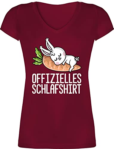 T-Shirt Damen V Ausschnitt - Sprüche Statement - Offizielles Schlafshirt mit Hase weiß - M - Bordeauxrot - offizielle t-schirt Kurzarm Spruch Shirts Frauen Aufschrift t Shirt Tshirts Tshirt für von Shirtracer