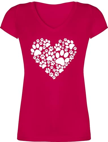 T-Shirt Damen V Ausschnitt - Sprüche Statement - Pfoten Herz - XS - Fuchsia - hundeshirt Statement-t-Shirt mit Aufschrift Dog Shirts Shirt Statements Paws Tshirt schwarz sprüchen￼ Hund Tshirts t von Shirtracer