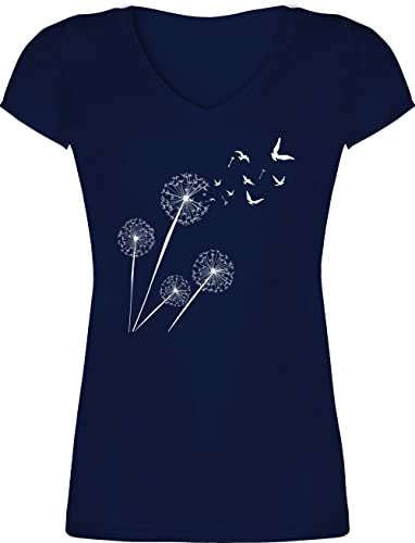 T-Shirt Damen V Ausschnitt - Sprüche Statement - Pusteblume Löwenzahn - XS - Dunkelblau - Frauen Tshirt t- Shirt t Shirts Oberteil v-Ausschnitt t-schirt Baumwolle Kurzarm t-Shirts Tshirts mit Frau von Shirtracer