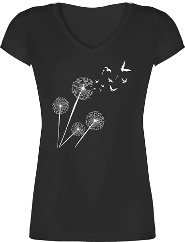 T-Shirt Damen V Ausschnitt - Sprüche Statement - Pusteblume Löwenzahn - XS - Schwarz - Flower Tshirt Statement-t-Shirt mit Aufschrift vögel Shirts Baumwolle Shirt Statements Blume t-Shirts von Shirtracer