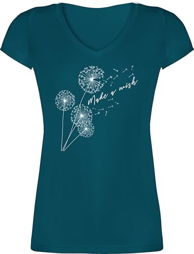 T-Shirt Damen V Ausschnitt - Sprüche Statement - Pusteblume Make a Wish Weiß - XS - Türkis - Tshirt englische Statement-t-Shirt mit Aufschrift Dandelion t-Shirts Baumwolle Shirt Statements T-Shirt Damen V Ausschnitt - Sprüche Statement - Pusteblume Make a Wish Weiß - XS - Türkis - Tshirt englische Statement-t-Shirt mit Aufschrift Dandelion t-Shirts Baumwolle Shirt Statements von Shirtracer
