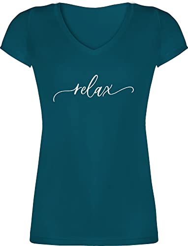 T-Shirt Damen V Ausschnitt - Sprüche Statement - Relax Schriftzug weiß - M - Türkis - mit Aufschrift Shirt Frauen Statements Tshirt Spruch Shirts t von Shirtracer