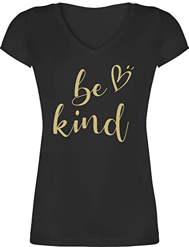 T-Shirt Damen V Ausschnitt - Sprüche Statement mit Spruch - Be Kind - XXL - Schwarz - Tshirt sprüchen Shirts lustige Spruch. Oberteile sprüche, sprüche+t-Shirts+Damen spruche t-Shirts spruechen von Shirtracer