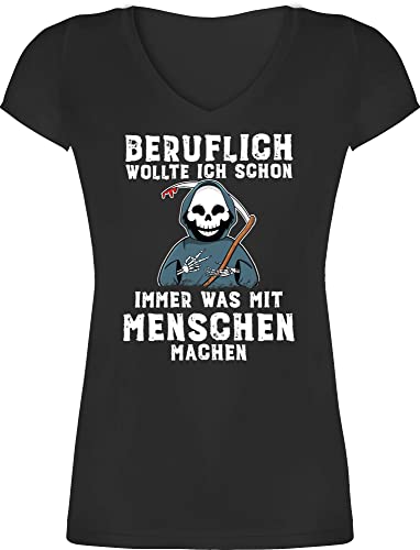 T-Shirt Damen V Ausschnitt - Sprüche Statement Spruch - Beruflich wollte ich Schon Immer was mit Menschen Machen weiß - M - Schwarz - Tshirts für Frauen Tshirt sprüchen leiberl Oberteile von Shirtracer