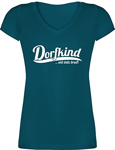 T-Shirt Damen V Ausschnitt - Sprüche Statement mit Spruch - Dorfkind und stolz Drauf - 3XL - Türkis - sprueche dorfkinder t Shirt Shirts sprüchen spruche Farm Tshirt Frau sprüche+t-Shirts+Damen von Shirtracer