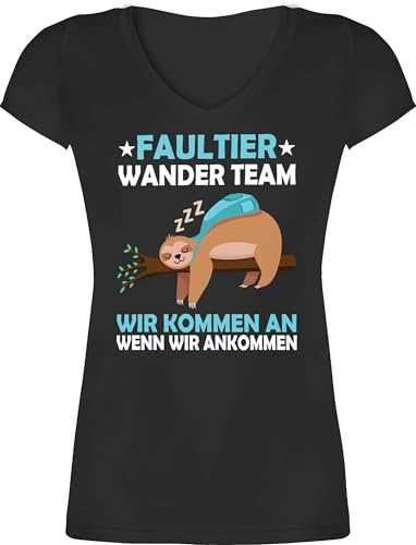 T-Shirt Damen V Ausschnitt - Sprüche Statement mit Spruch - Faultier Wander Team Hiking - M - Schwarz - Wanderer Tshirt sprüche+t-Shirts+Damen sprueche Sloth t-Shirts wandershirt sprüchen von Shirtracer