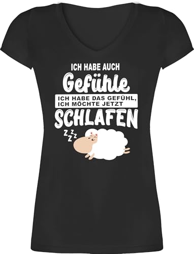 T-Shirt Damen V Ausschnitt - Sprüche Statement mit Spruch - Ich Habe auch Gefühle Ich Habe das Gefühl ich möchte jetzt schlafen - L - Schwarz - Schlafshirt Tshirt sprueche Schlaf t-Shirts von Shirtracer