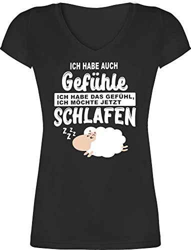 T-Shirt Damen V Ausschnitt - Sprüche Statement mit Spruch - Ich Habe auch Gefühle Ich Habe das Gefühl ich möchte jetzt schlafen - XS - Schwarz - Schlafshirt Tshirt sprueche Schlaf t-Shirts von Shirtracer