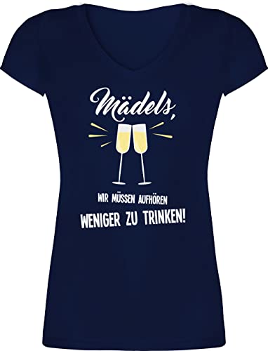 T-Shirt Damen V Ausschnitt - Sprüche Statement - Mädels Wir müssen aufhören weniger zu Trinken - 3XL - Dunkelblau - Party Shirt Frauen junggesellenabschied Braut-Party aufhören… t-Shirts von Shirtracer