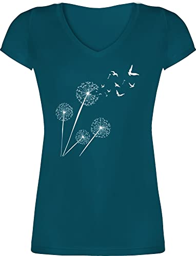 T-Shirt Damen V Ausschnitt - Sprüche Statement - Pusteblume Löwenzahn - M - Türkis - Frauen Tshirt t- Shirt t t-Shirts Kurzarm Baumwolle Shirts v-Ausschnitt mit für Tshirts Flower Statements von Shirtracer