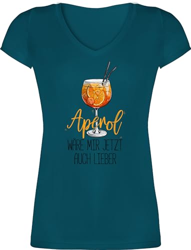 T-Shirt Damen V Ausschnitt - Statement - Aperol wäre Mir jetzt auch Lieber - Lustige Geschenke Aperol - 3XL - Türkis - Baumwolle Shirt Spritz Tshirt Shirts mit v-Ausschnitt Frauen t Logo von Shirtracer