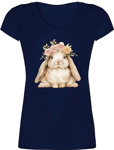 T-Shirt Damen V Ausschnitt - Süßer Hase Ostern I Osterhase Geschenke I Osterüberraschung I Oster Hase - L - Dunkelblau - Outfit osterhasen Hasen Tshirt spitzer hasenmotiv Ostern￼ Shirt häschen von Shirtracer