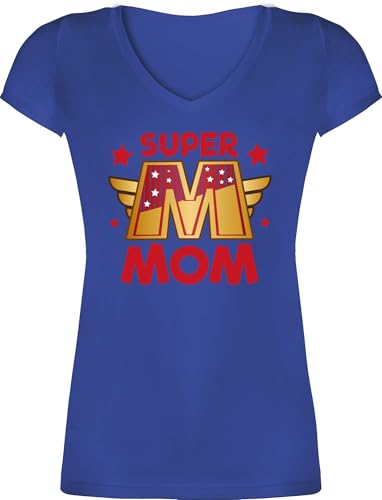 T-Shirt Damen V Ausschnitt - Super Mom I Supermom Heldin Mama - XL - Blau - muttertagsgeschenk Shirt Mutter Mum supermama Tshirt Geburstag Geschenke für Mutter-t-Shirt mütter coolste Tshirts von Shirtracer
