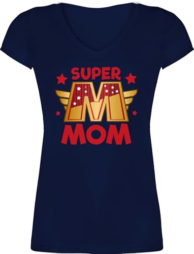 T-Shirt Damen V Ausschnitt - Super Mom I Supermom Heldin Mama - XXL - Dunkelblau - muttertagsgeschenk Shirt Mutter Mum supermama Tshirt Geburstag Geschenke für Mutter-t-Shirt mütter coolste von Shirtracer