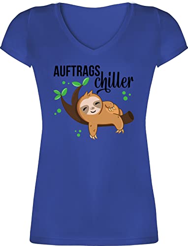 T-Shirt Damen V Ausschnitt - Tiere Meerschweinchen Hase & Co. - Auftragschiller mit Faultier schwarz - XXL - Blau - Tieren tiermotiv tiermotive Tier Animal von Shirtracer