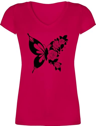 T-Shirt Damen V Ausschnitt - Tiere Meerschweinchen Hase & Co. - Schmetterling mit Blumen - schwarz - XS - Fuchsia - tiermotiv Schmetterlinge Tshirt Animal Schmetterlingen Shirt tiermotive Blume T-Shirt Damen V Ausschnitt - Tiere Meerschweinchen Hase & Co. - Schmetterling mit Blumen - schwarz - XS - Fuchsia - tiermotiv Schmetterlinge Tshirt Animal Schmetterlingen Shirt tiermotive Blume von Shirtracer