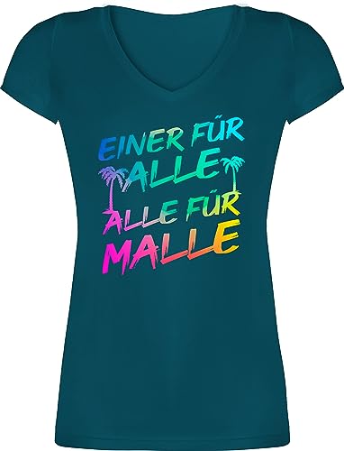 T-Shirt Damen V Ausschnitt - Urlaub - Malle für Alle - Einer für alle Alle für Malle - L - Türkis - t Shirt Outfit Mallorca Tshirt Party Crew tailliert Girls Tour Shirts Frauen Tshirts mit von Shirtracer