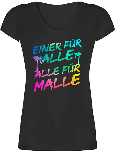 T-Shirt Damen V Ausschnitt - Urlaub - Einer für alle Alle für Malle I Mallorca Party I Malle für alle - XS - Schwarz - Outfit t Shirt Reise Tshirt Frauen sprüche Shirts Outfits Mottoparty von Shirtracer