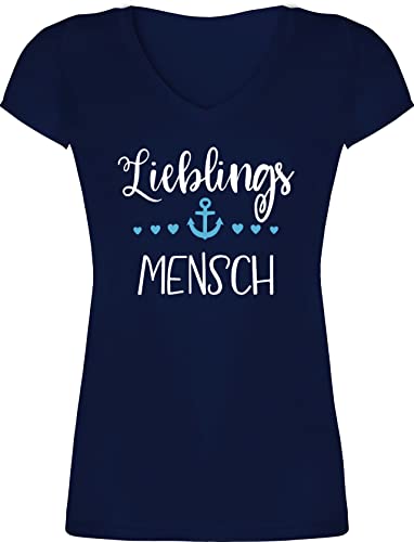 T-Shirt Damen V Ausschnitt - Partner Liebe - Lieblingsmensch - Herzmensch Geschenke Beste Freundin Valentinstag Männer Geschenk Mama - XS - Dunkelblau - Valentinstagsgeschenk valentinsgeschenk von Shirtracer