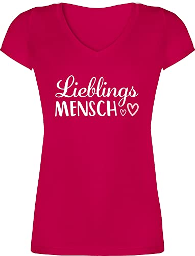 T-Shirt Damen V Ausschnitt - Valentinstag Partner Liebe - Lieblingsmensch Schriftzug - 3XL - Fuchsia - Shirts valtentinstagsgeschenk Tshirts Valentines t-Shirts für Freundin Shirt von Shirtracer