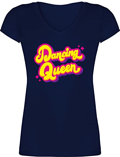 T-Shirt Damen V Ausschnitt - Vintage Retro - Dancing Queen - Tänzerin Geschenk Tanzliebhaber - L - Dunkelblau - Shirt Tshirt t von Shirtracer