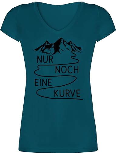 T-Shirt Damen V Ausschnitt - Wandern - Nur noch eine Kurve - L - Türkis - Bergen t-Shirts Shirt Wandertag Tshirt Wander sprüche Berge Shirts wandert-Shirt Wanderer Berg Tshirts wandershirts von Shirtracer