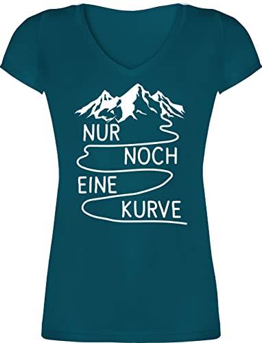 T-Shirt Damen V Ausschnitt - Wandern - Nur noch eine Kurve - XL - Türkis - Tshirt Frauen Wander Shirt Wanderfreunde v-Ausschnitt wandert-Shirt Shirts leiberl Tshirts t-Shirts Baumwoll t-Shirt für von Shirtracer