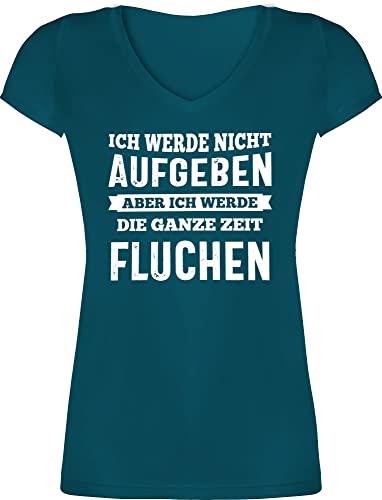 T-Shirt Damen V Ausschnitt - Wandern Laufen Joggen Zubehör - Ich werde Nicht aufgeben, Aber ich werde die ganze Zeit fluchen - XS - Türkis - sprüche Sarkasmus Tshirt mit sprüchen sprüche, von Shirtracer